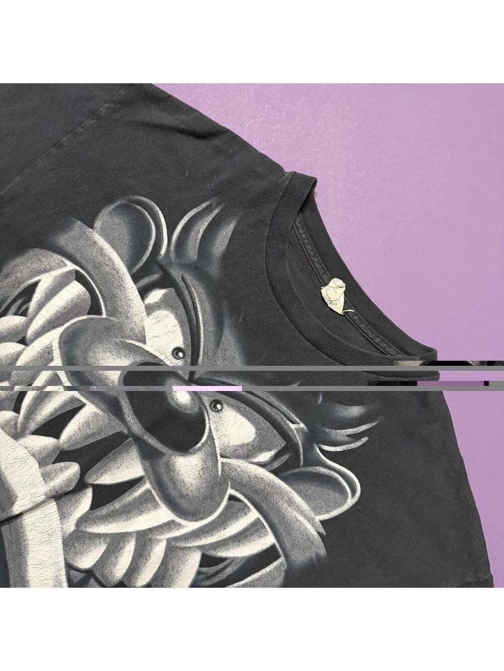 Vintage Y2K Black Looney Tunes Big Face Taz Tasmanian Devil Graphic T Shirt Mens